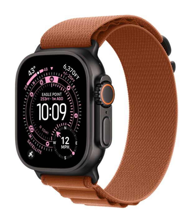 Apple Watch Ultra 3 GPS + Cellular 49mm Black Titanium Case with Terra Cotta Alpine Loop - Small (MF254+MG9D4)