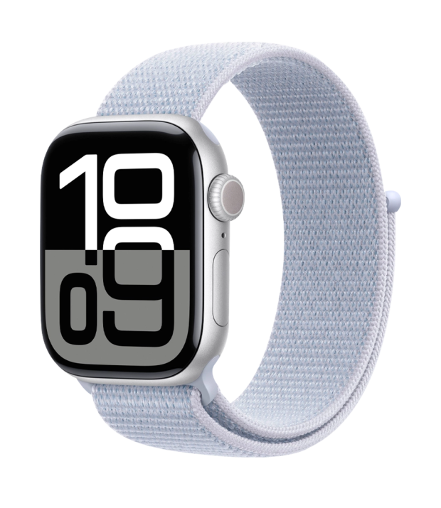 Apple Watch Series 10 GPS 46mm Silver Aluminum Case with Blue Cloud Sport Loop (MWWN3)