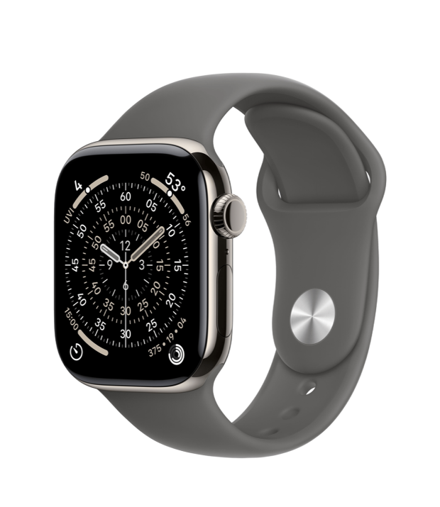 Apple Watch Series 11 GPS + Cellular 46mm Natural Titanium Case with Stone Gray Sport Band - M/L (MFCX4)