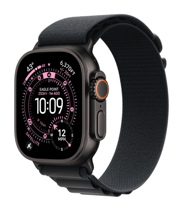 Apple Watch Ultra 3 GPS + Cellular 49mm Black Titanium Case with Black Alpine Loop - Large (MF0X4)