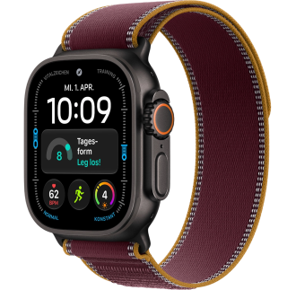 Apple Watch Ultra 4 GPS + Cellular 49mm Black Titanium Case with Burgundy Trail Loop - S/M (MJC34)