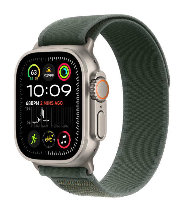 Apple Watch Ultra 2 2024 49mm LTE Natural Titanium Case with Green Trail Loop - M/L (MYT73+MXTP3)