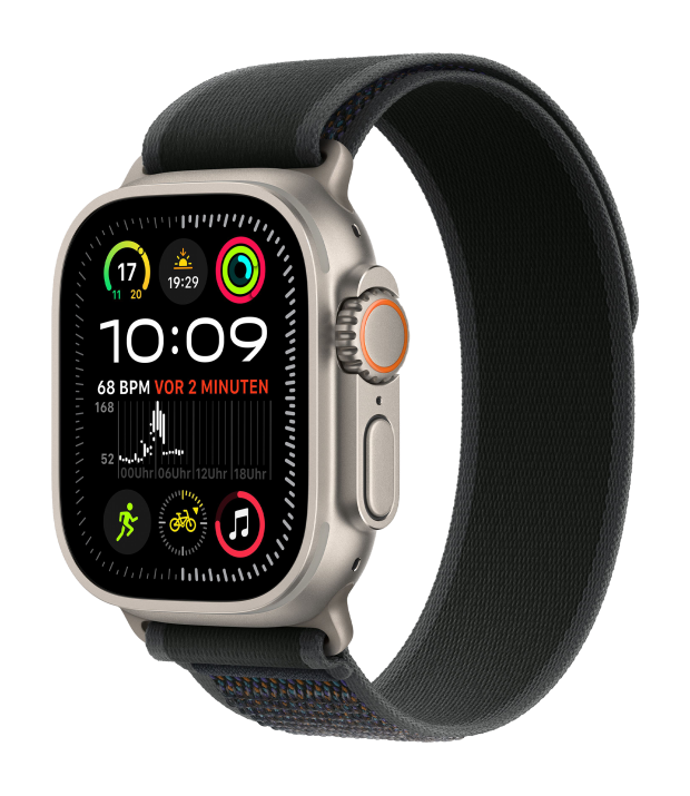Apple Watch Ultra 2 2024 49mm LTE Natural Titanium Case with Black Trail Loop - S/M (MYT73+MXTQ3)