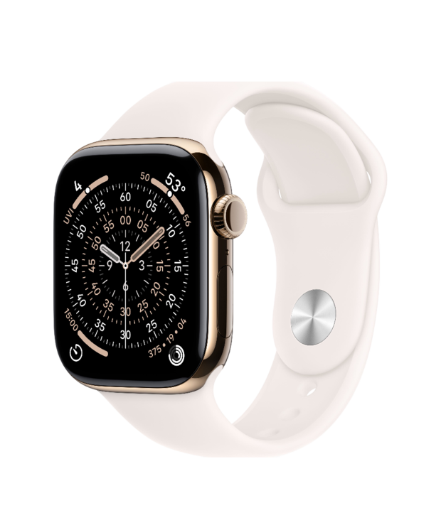Apple Watch Series 11 GPS + Cellular 42mm Gold Titanium Case with Light Blush Sport Band - S/M (MF8W4)