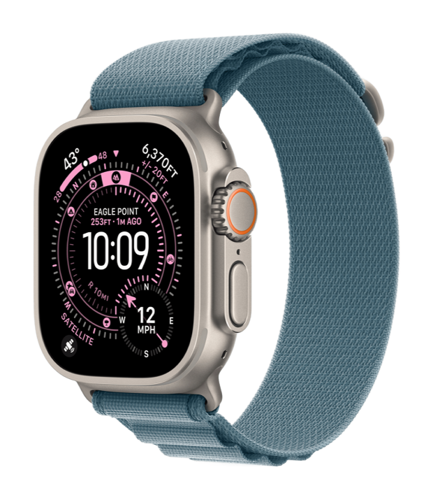 Apple Watch Ultra 3 GPS + Cellular 49mm Natural Titanium Case with Light Blue Alpine Loop - Small (MEWK4)