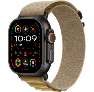 Apple Watch Ultra 2 2024 49mm LTE Black Titanium Case with Tan Alpine Loop - Medium (MYTF3+MYQ13)