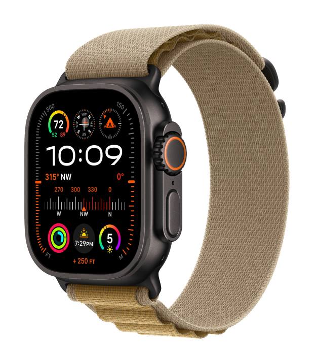 Apple Watch Ultra 2 2024 49mm LTE Black Titanium Case with Tan Alpine Loop - Medium (MYTF3+MYQ13)