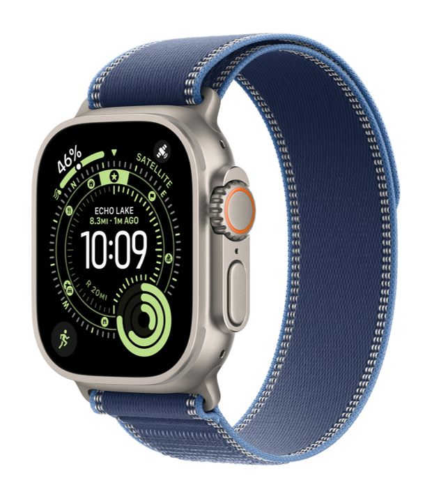 Apple Watch Ultra 3 GPS + Cellular 49mm Natural Titanium Case with Blue/Bright Blue Trail Loop - M/L (MEWU4)