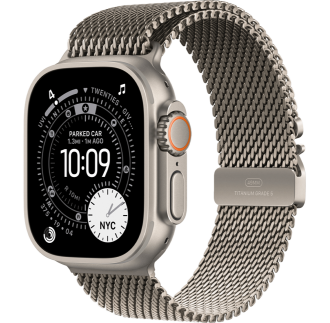 Apple Watch Ultra 3 GPS + Cellular 49mm Natural Titanium Case with Natural Titanium Milanese Loop - Medium (MEWY4)