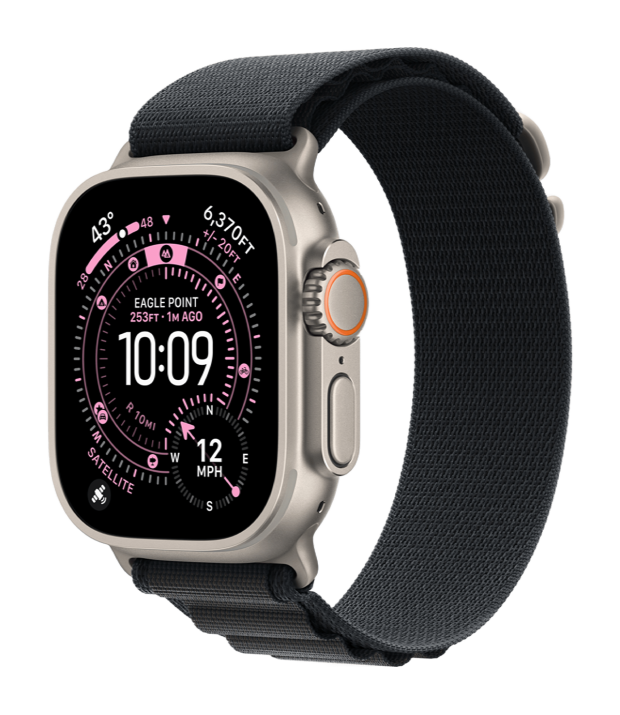 Apple Watch Ultra 3 GPS + Cellular 49mm Natural Titanium Case with Black Alpine Loop - Medium (MF1V4+MFTF4)