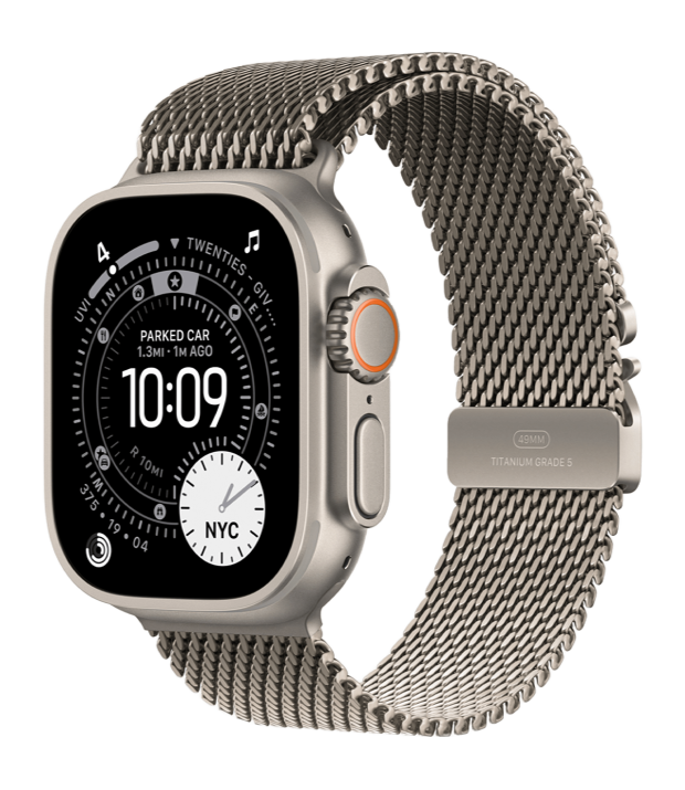 Apple Watch Ultra 3 GPS + Cellular 49mm Natural Titanium Case with Natural Titanium Milanese Loop - Large (MF0E4)