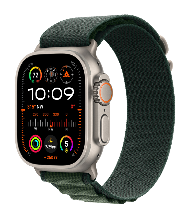 Apple Watch Ultra 2 2024 49mm LTE Natural Titanium Case w. Dark Green Alpine L. Large (MYT33+MXMW3)