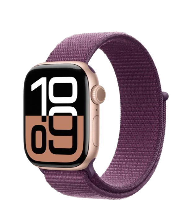 Apple Watch Series 10 GPS + LTE 42mm Rose Gold Aluminum Case with Plum Sport Loop (MWXC3)
