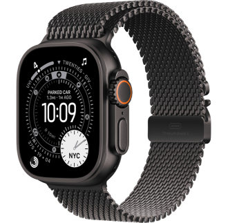 Apple Watch Ultra 3 GPS + Cellular 49mm Black Titanium Case with Black Titanium Milanese Loop - Large (MF1T4)