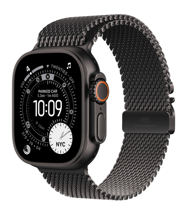 Apple Watch Ultra 3 GPS + Cellular 49mm Black Titanium Case with Black Titanium Milanese Loop - Large (MF1T4)