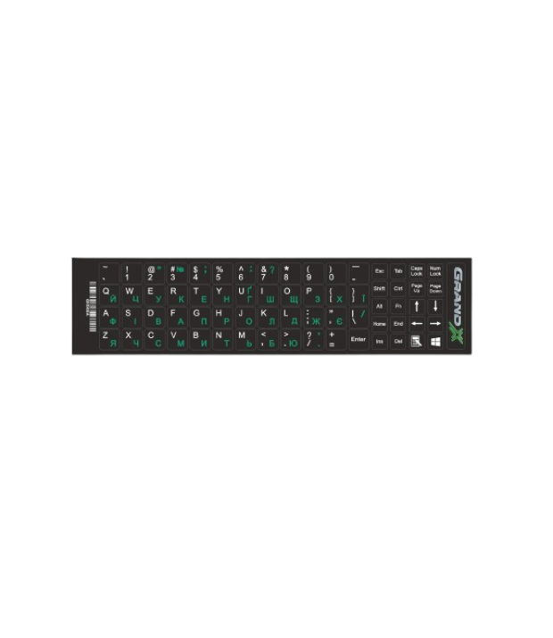 Наклейки на клавиатуру Grand-X Protected 68 keys, UA green, EU white