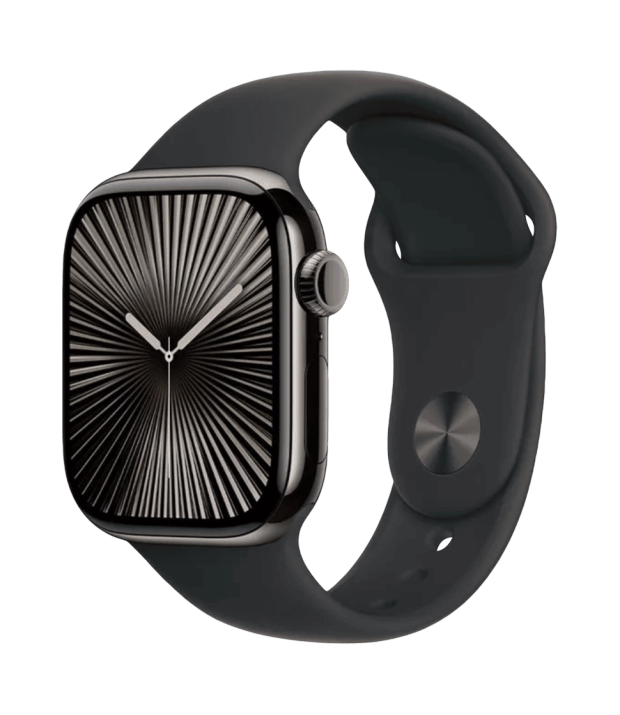 Apple Watch Series 10 GPS + LTE 42mm Slate Titanium Case with Black Sport Band - S/M (MWXG3)