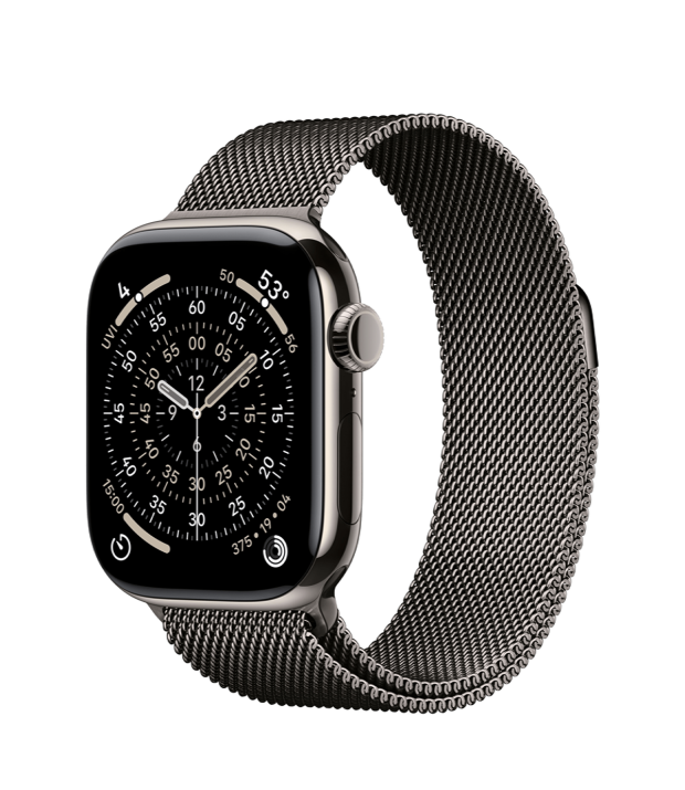 Apple Watch Series 11 GPS + Cellular 42mm Natural Titanium Case with Slate Milanese Loop (MF9H4+MGJ14)