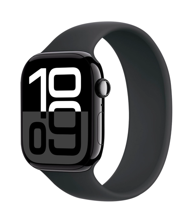 Apple Watch Series 10 GPS + LTE 42mm Jet Black Aluminum Case with Black Sport Band - M/L (MWX73)