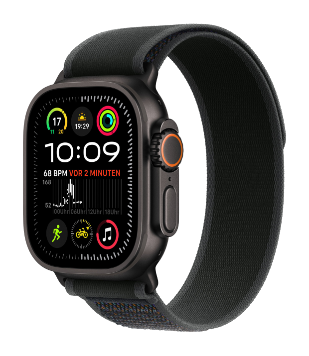 Apple Watch Ultra 2 2024 49mm LTE Black Titanium Case with Black Trail Loop - M/L (MX4V3)