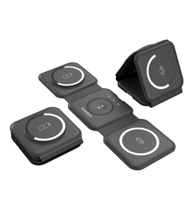 Беспроводное ЗУ Choetech 3 in 1 Foldable Magnetic Wireless Charger Black