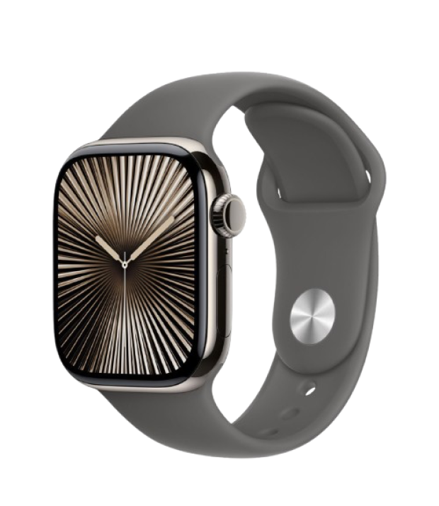 Apple Watch Series 10 GPS + LTE 42mm Natural Titanium Case with Stone Gray Sport Band - M/L (MWXE3)