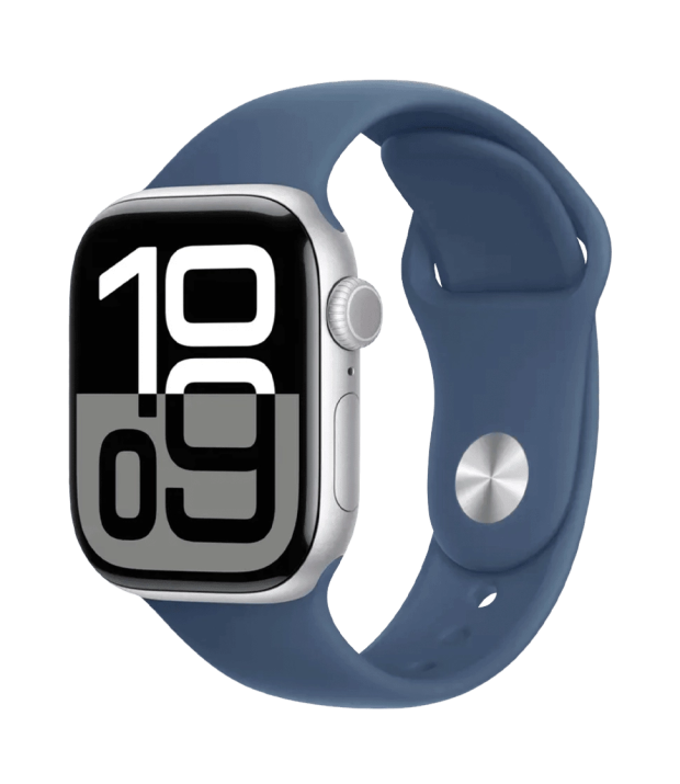 Apple Watch Series 10 GPS + LTE 42mm Silver Aluminum Case with Denim Sport Band - M/L (MWX43)