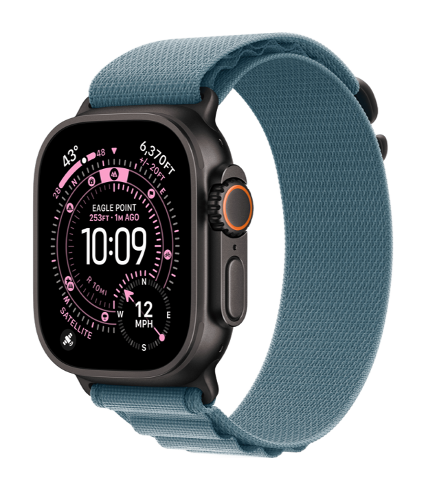 Apple Watch Ultra 3 GPS + Cellular 49mm Black Titanium Case with Light Blue Alpine Loop - Large (MF254+MG9M4)