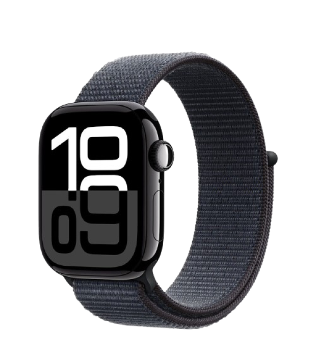 Apple Watch Series 10 GPS + LTE 46mm Jet Black Aluminum Case with Ink Sport Loop (MWY53)