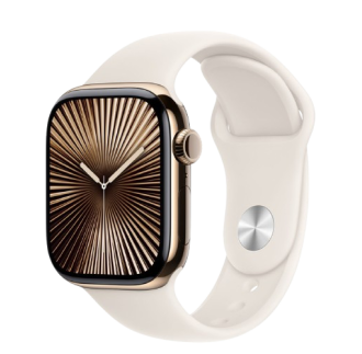 Apple Watch Series 10 GPS + LTE 42mm Gold Titanium Case with Starlight Sport Band - S/M (MX063)