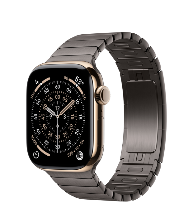 Apple Watch Series 11 GPS + Cellular 46mm Gold Titanium Case with Slate Link Bracelet (MFC34+MXMK3)