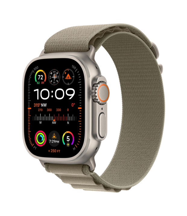 Apple Watch Ultra 2 49mm LTE Titanium Case with Olive Alpine Loop - Medium (MREY3/MRFJ3)