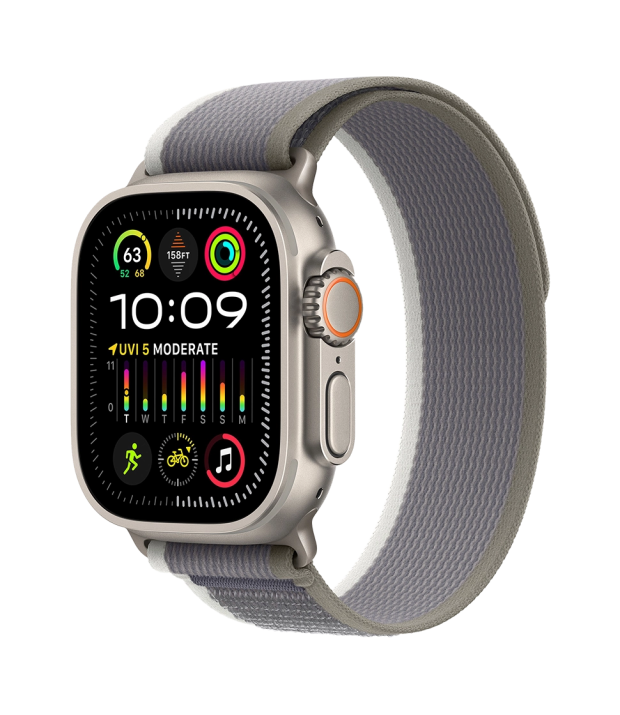 Apple Watch Ultra 2 49mm LTE Titanium Case with Green/Gray Trail Loop - M/L (MRF43)